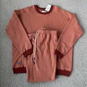 HDYWT Luxe Sweatshirt Joggers Set Rust Orange Oversized Sweat Pullover Pant NWT